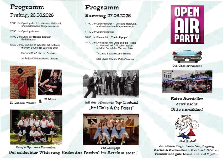 26./27.06.2026 Boogie Spatzen Openair am Neuen Marktplatz in Bad Birnbach mit Liveband *Jimmi Duke and the Posers* & versch. DJ's