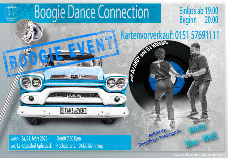 21.03.2026 Boogie Tanz Event der Boogie Dance Connection, Wallersdorf mit DJ. Andy & DJ. Nomad