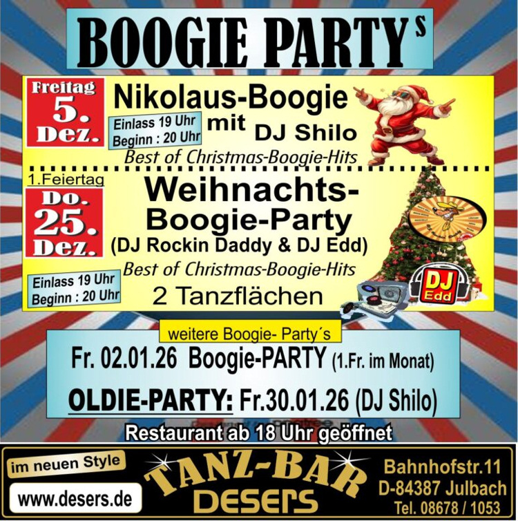 05.12.2025 Nikolaus Boogie Party im Deser's Buch/Inn,mit DJ. Shilo