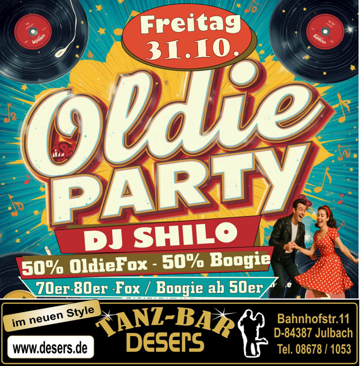 31.10.2025 Oldieparty im Deser's, Buch/Julbach mit DJ. Shilo
