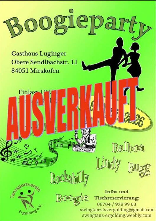 18.04.2026 Boogieparty von Swingtanz, Ergolding im GH Luginger, Mirskofen mit DJ. Peter