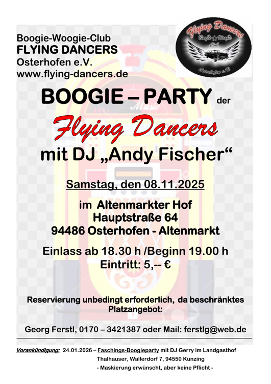 08.11.2025 Boogieparty der Flying Dancers, Osterhofen im Altenmarkter Hof, Hauptstrae 64,94486 Osterhofen/Altenmarkt