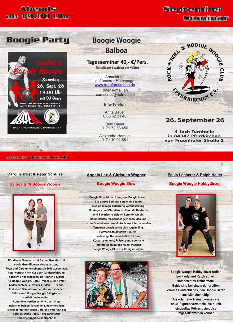 26.09.2026 Tagesseminar RRBWC Pfarrkirchen mit Party im Bowling Center Infos siehe Flyer !