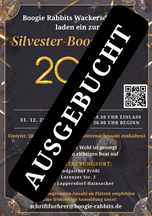 31.12.2025 Silvester Boogie Party der Boogie Rabbits, Wackersdorf im Landgasthof Prl mit DJ. Andy